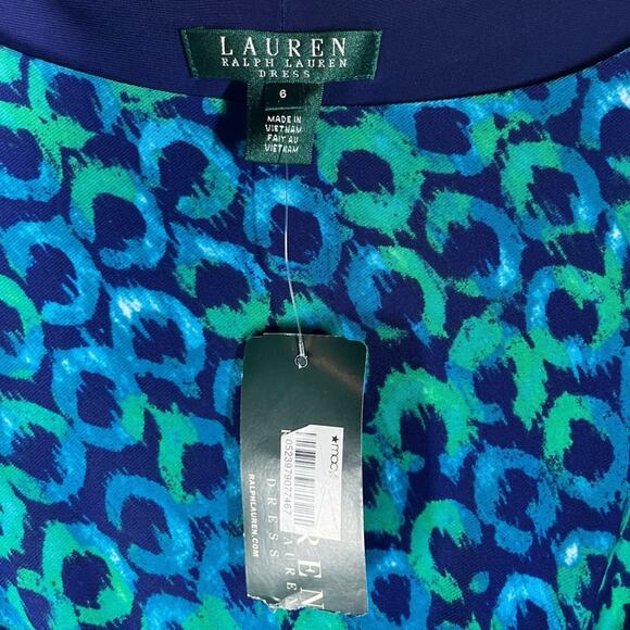 Lauren Ralph Lauren Twist Front Jersey Slinky Sheath Dress Blue Green Circle NWT - Picture 3 of 11